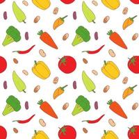 Vegetable  seamless pattern for wallpaper design. Pepper, broccoli, carrot, beans, tomato.  Organic healthy vegetable.  Raw, vegan, vegetarian food. Vector doodle design.