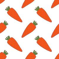 Carrot seamless pattern for wallpaper design. Fresh ripe color food. Organic healthy vegetable.  Raw, vegan, vegetarian food. Cartoon pattern on white backdrop. Vector doodle design.