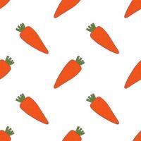 Carrot seamless pattern for wallpaper design. Fresh ripe color food. Organic healthy vegetable.  Raw, vegan, vegetarian food. Cartoon pattern on white backdrop. Vector doodle design.