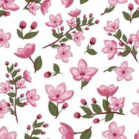 Cute spring cherry blossom vector seamless pattern