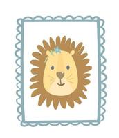 León de dibujos animados dibujados a mano. cachorro de león en un cartel para una habitación infantil. decoración infantil. ilustración vectorial de bebé. vector