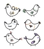 Set of birds in doodle style. Graphic drawing of birds. Vector illustration.