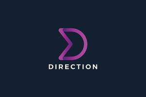 Letter D purple color 3d creative direction logo vector