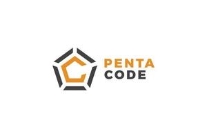 diseño de logotipo de empresa de código de pentágono de letra c vector