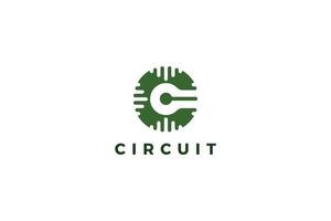 Letter c circuit green eco logo vector