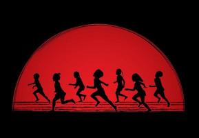 Silhouette Group of Children Running Together vector