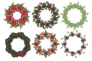 Set of Christmas wreath with winter floral elements. Vector illustration.