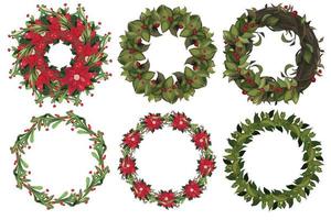 Set of Christmas wreath with winter floral elements. Vector illustration.