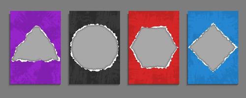 Set Of Abstract Paper Ripped Frame With Geometric Shape Design A4 Template vector