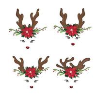 Antler with Christmas flower isolated on white background.Vector illustration. vector