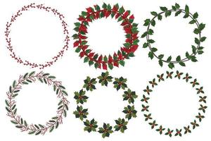 Set of Christmas wreath with winter floral elements. Vector illustration.