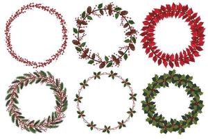 Set of Christmas wreath with winter floral elements. Vector illustration.