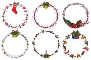 conjunto de corona navideña con elementos florales de invierno. ilustración vectorial vector