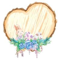 Watercolor wooden frame with spring easter decoration. Vector illustration.