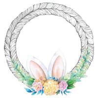 Watercolor wreath frame with spring easter decoration. Vector illustration.