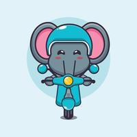 lindo elefante mascota personaje de dibujos animados paseo en scooter vector