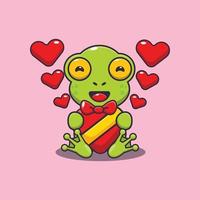lindo personaje de dibujos animados de rana feliz en el día de san valentín vector