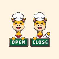 cute giraffe chef mascot cartoon character with open and close board vector