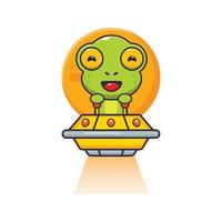 cute frog mascot cartoon character fly with ufo vector