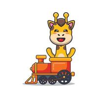 cute giraffe mascot cartoon character ride on train vector