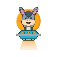 cute donkey mascot cartoon character fly with ufo vector