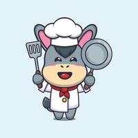 personaje de dibujos animados lindo burro chef mascota vector