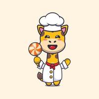 cute giraffe chef mascot cartoon character holding candy vector