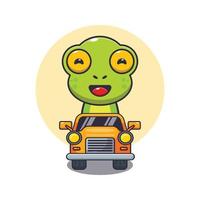 lindo personaje de dibujos animados de la mascota de la rana paseo en coche vector