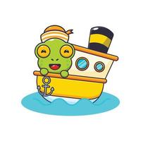 lindo personaje de dibujos animados de la mascota de la rana en el barco vector