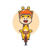 lindo personaje de dibujos animados de la mascota de la jirafa paseo en bicicleta vector