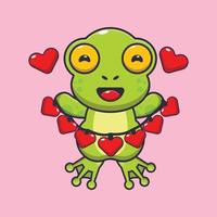 lindo personaje de dibujos animados de rana con decoración de amor