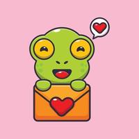 cute frog cartoon character with love message vector