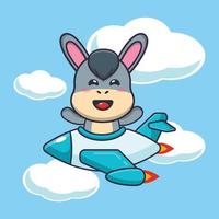 lindo burro mascota personaje de dibujos animados paseo en avión jet