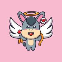 cute donkey cupid cartoon character holding love arrow vector