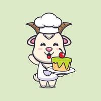 cute goat chef mascot cartoon character with cake vector