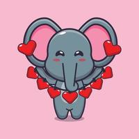 cute elephant cartoon character holding love decoration vector