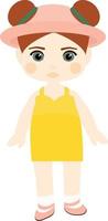 Vector character. Girl with red hair in a yellow sundress and panama