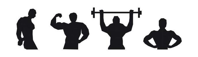 Bodybuilding posing, group of isolated vector silhouettes