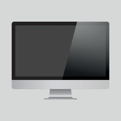 Realistic computer monitor isolated on grey background. Vector mockup. Vector illustration.