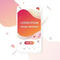 Modern vertical mobile liquid abstract shape gradient memphis style design fluid vector colorful illustration banner simple graphics for app, presentation, sale, brochure isolated on white background.