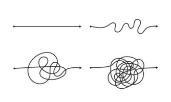 Complex and easy simple way from start to end vector illustration set.