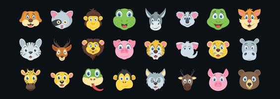 Set of cute animal heads. Cartoon zoo. Collection of cute animal characters in cartoon style vector eps 10