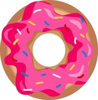 donut in pink glaze with multi-colored pastry topping