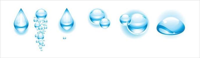 Set of blue water drops over white vector