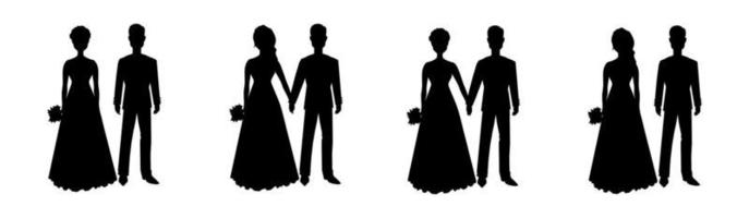 Set of vector silhouettes of a groom and a bride.