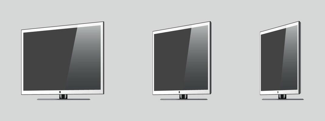 Set of three wide television screens mock up isolated on white background. Vector illustration