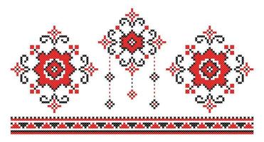 esquema de ornamento vectorial de punto de cruz nacional ucraniano. ilustración en negro y rojo vector