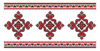 esquema de ornamento de vector de punto de cruz ucraniano. ilustración en negro y rojo