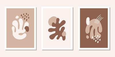 Modern set posters with abstract brown organic shapes. Contemporary minimal wall art decor. Matisse vector prints