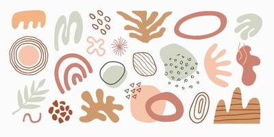 Modern set of hand drawn various shapes, plants, tropical elements and doodle objects. Abstract contemporary trendy vector design. Natural organic illustration